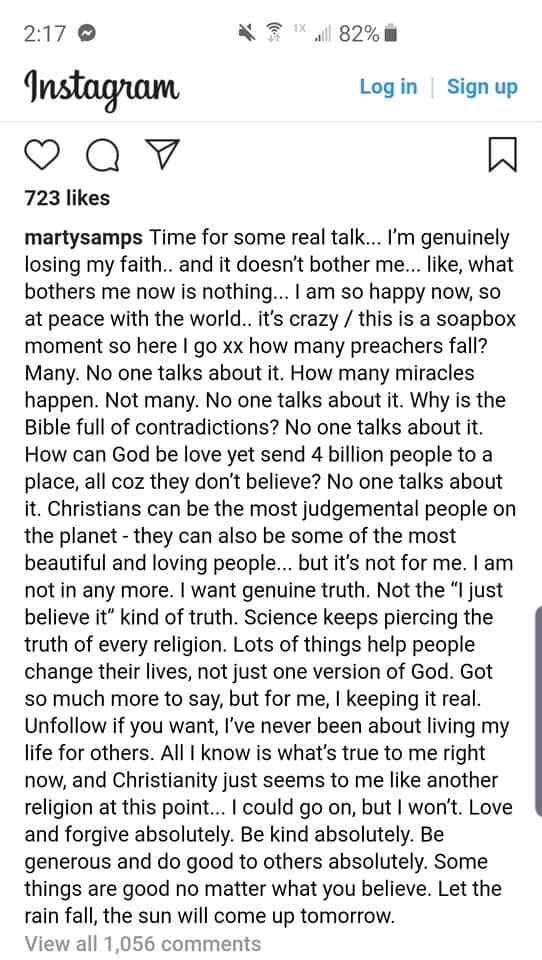 Marty Sampson, le leader de Hillsong déclare perdre sa foi