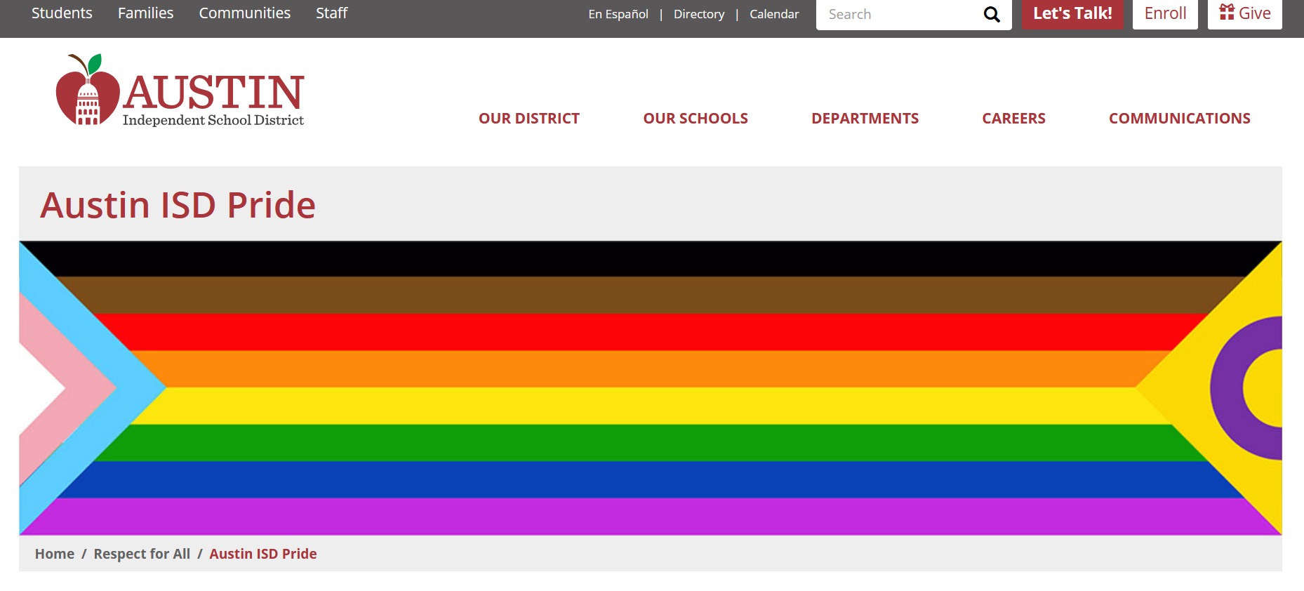 Austin ISD fait la promotion des événements de la semaine de la fierté LGBT avec un drapeau arc-en-ciel intersexe et des «boutons de pronom»