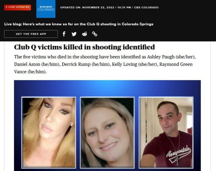 Capture d'écran de la couverture par CBS News de la fusillade du Club Q.