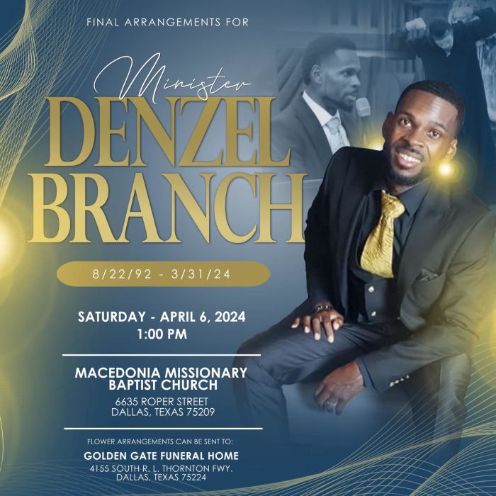 Le regretté Denzel Branch, ministre de la Jeunesse de l'Église Nouvelle Génération, sera enterré le samedi 6 avril 2024. Il avait 31 ans.