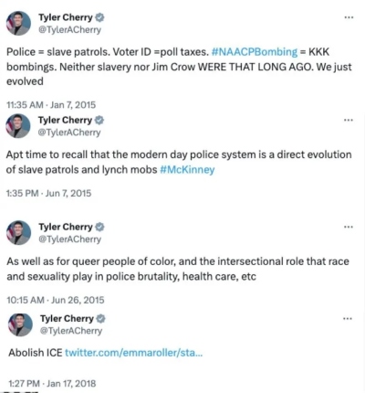 Tyler Cherry a explicitement appelé à l'abolition de l'ICE et a comparé la police moderne à une « patrouille d'esclaves », selon des tweets récemment découverts il y a des années.