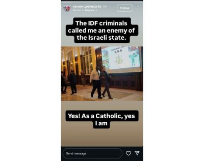 Joshua Ortiz, étudiant à l'Université catholique d'Amérique, est expulsé d'un événement sur le campus le 20 octobre 2025, après avoir crié contre les soldats de Tsahal organisés par les étudiants soutenant Israël. La photo a été prise à partir de l'une des histoires Instagram d'Ortiz.