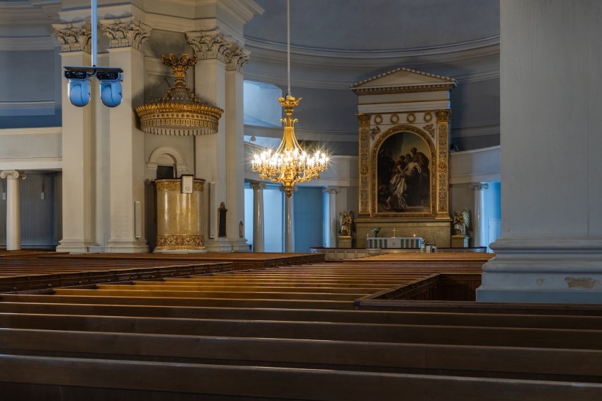 L'intérieur de la cathédrale d'Helsinki, qui fait partie de l'Église évangélique luthérienne de Finlande. 