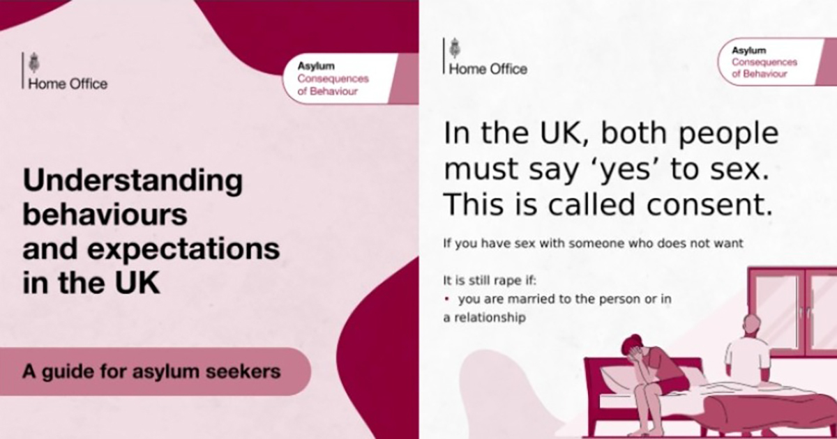 Le gouvernement britannique dit aux demandeurs d'asile qu'il n'est pas acceptable de violer des femmes ou d'avoir des relations sexuelles avec des enfants
