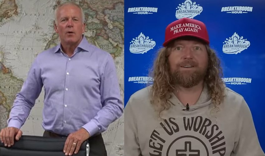 L'homme d'affaires californien Steve Bray (à gauche) et le missionnaire activiste et leader du culte Sean Feucht (à droite).