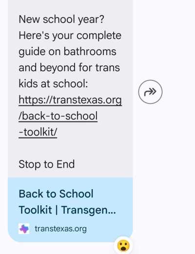 Des parents du Texas ont déclaré avoir reçu des messages texte similaires à celui-ci le 13 octobre 2026.